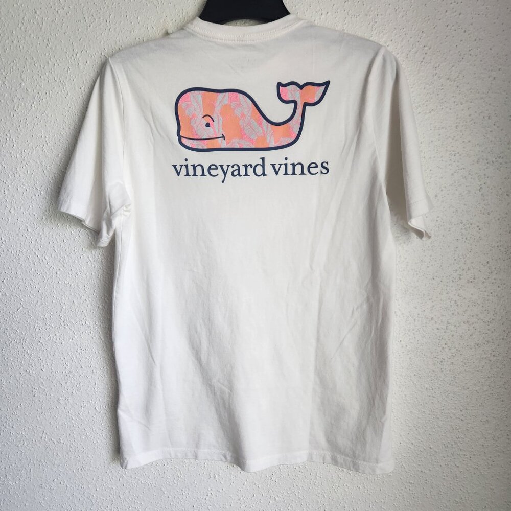 Vineyard Vines Youth White with Floral Pink Logo Pocket T-shirt Size XL (18)